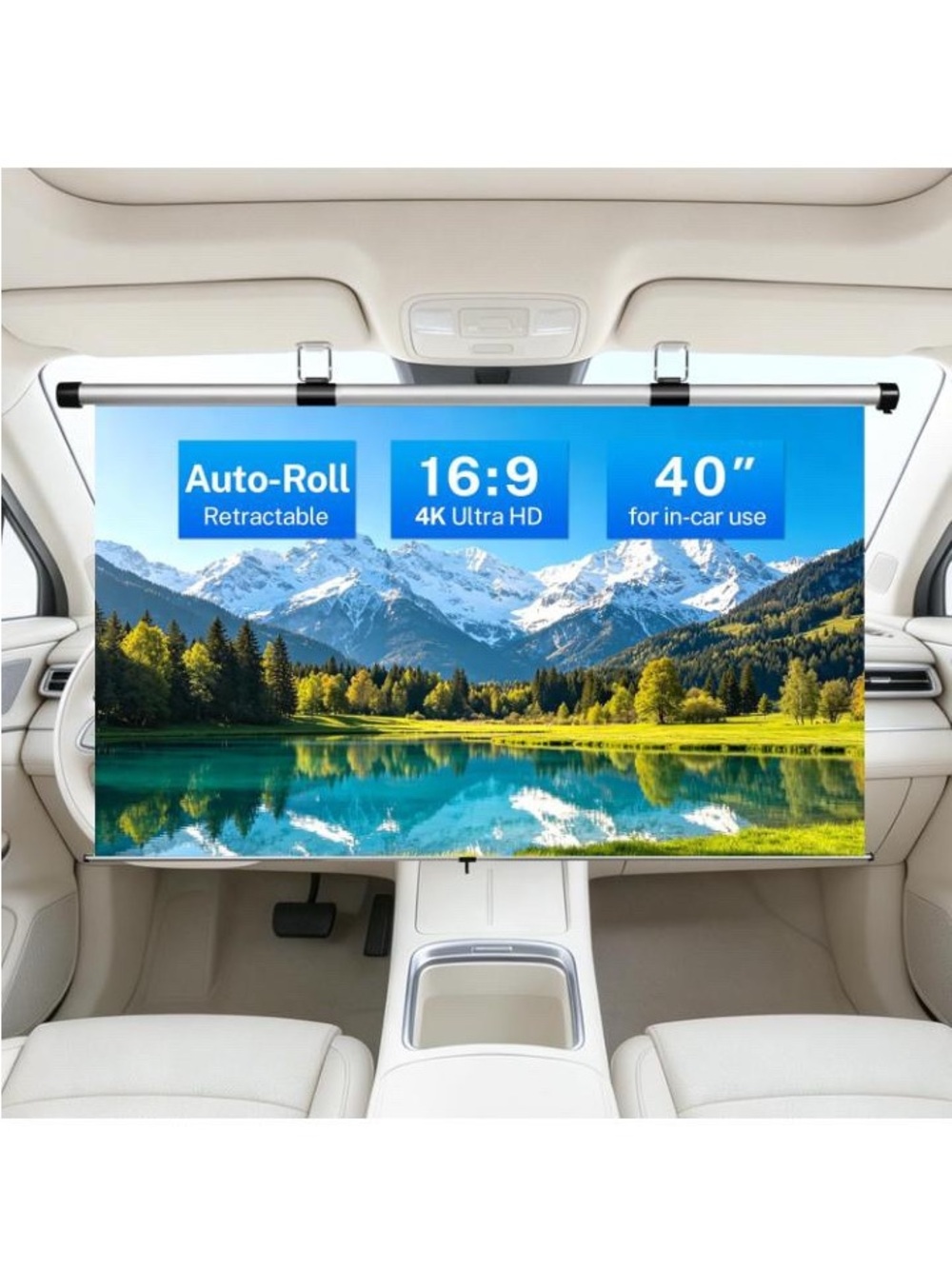 40" White Retractable In-Car Projector Screen - Picture 2 of 3